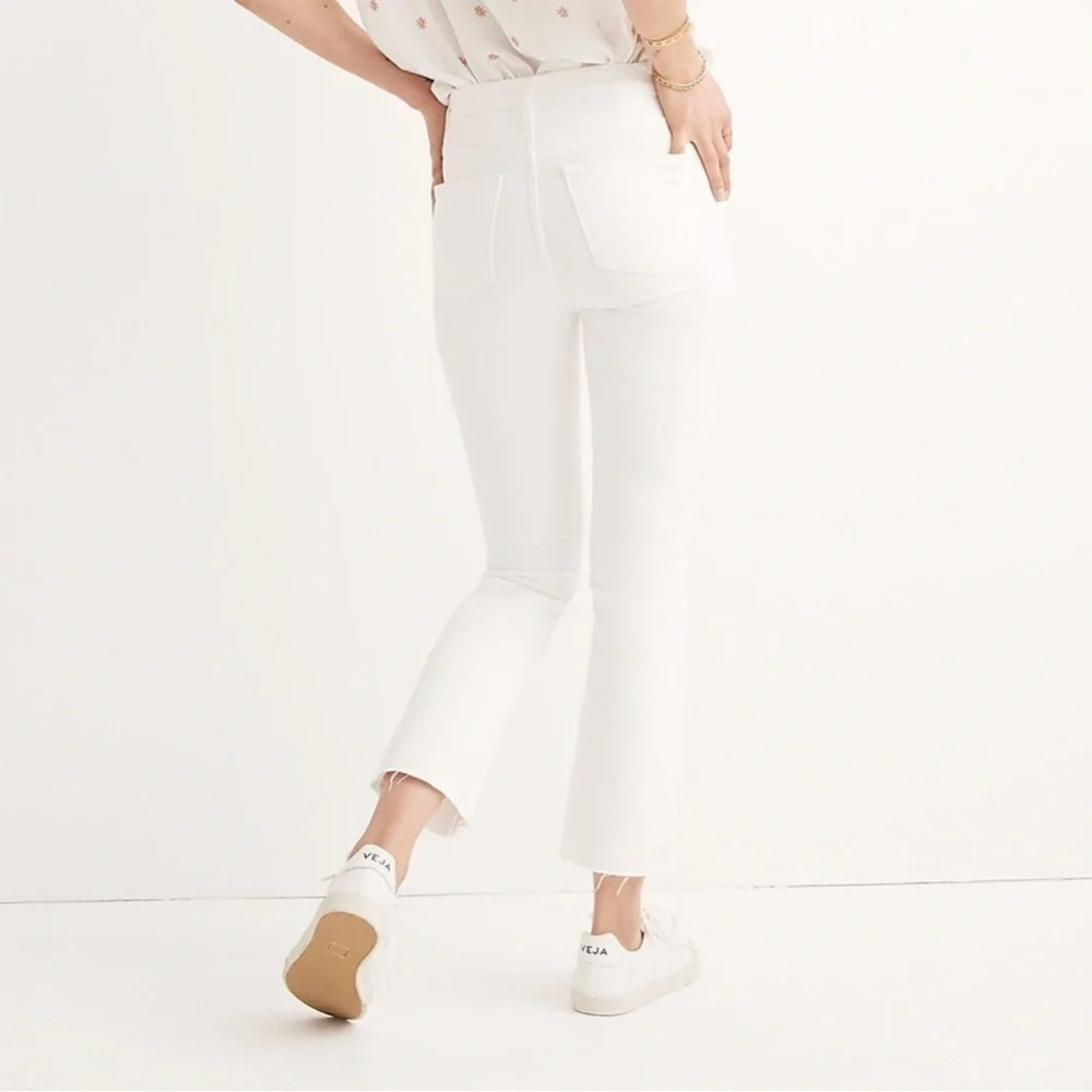 Madewell Cali Demi Boot Jeans in Pure White Denim Raw Hem Edition Size 29